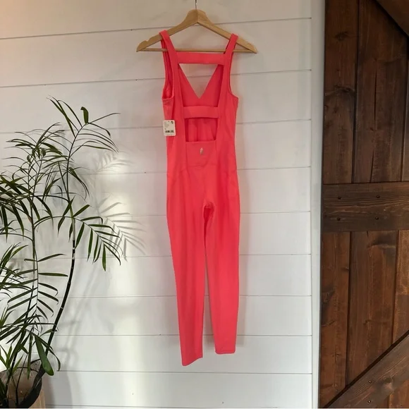 Free People Movement NWT Never Better One Piece Jumpsuit Neon Coral Size XS J20 - Picture 4 of 5